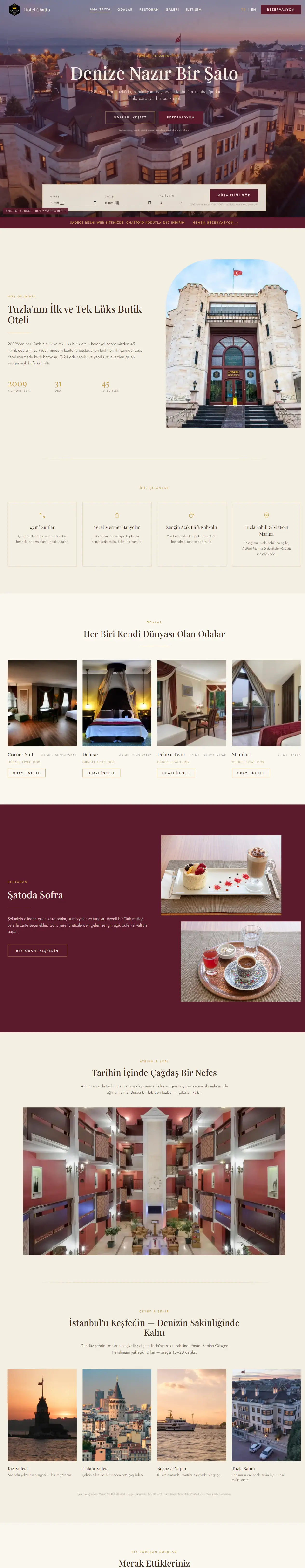 Website-Entwurf für Hotel Chatto Istanbul – Vollbild-Hotelfotografie mit ruhigem Layout